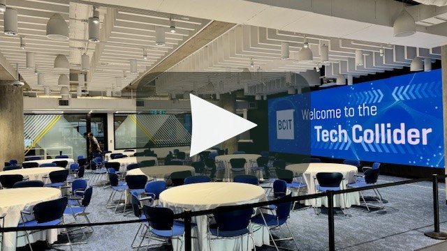 BCIT Tech Collider Conference Space with a large display wall
