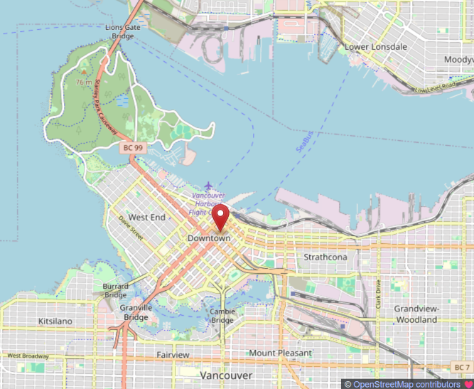 Map of Vancouver showing BCIT campus is located downtown
