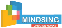 Mind Sing logo. Yellow, green, blue, and red blocks stacked at a 45 degree angle to the viewer.